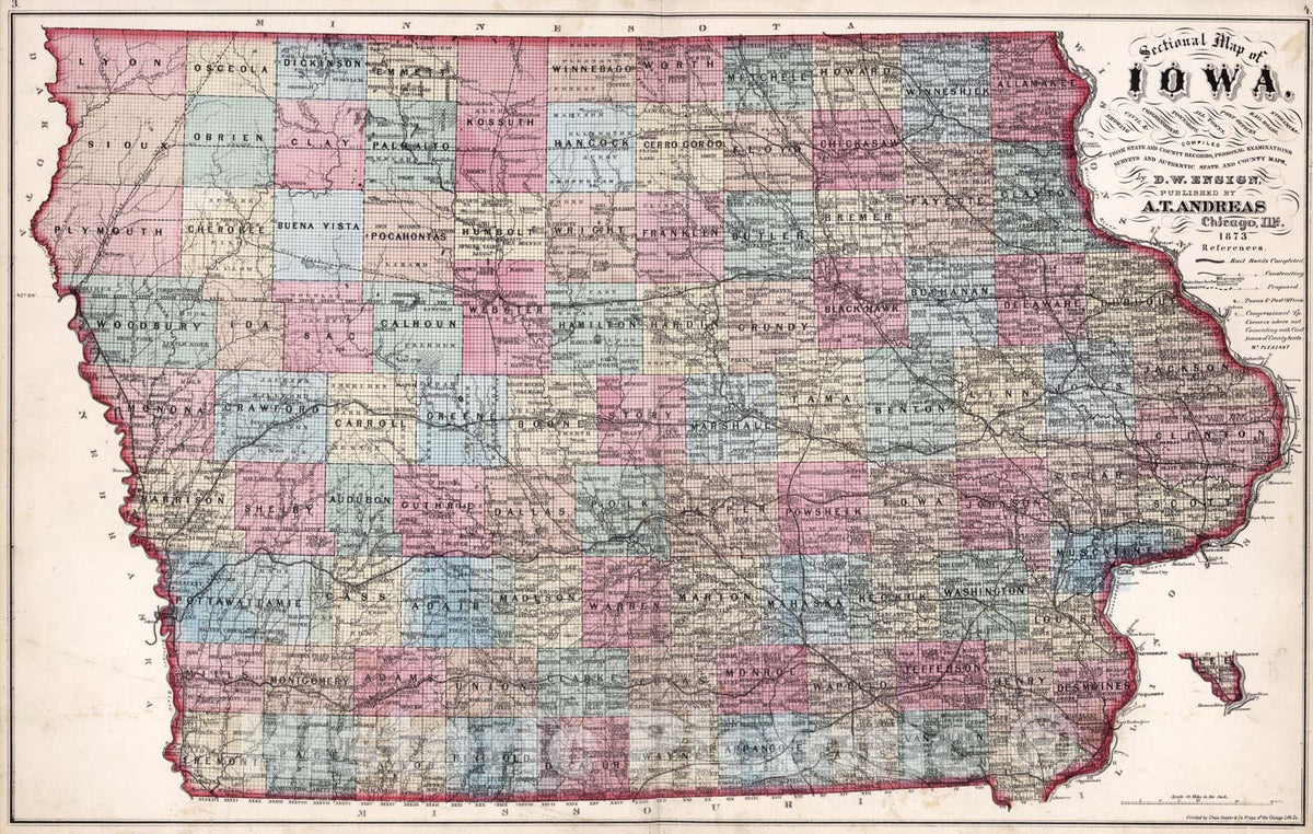 Historic Map : Iowa., 1873, Vintage Wall Art