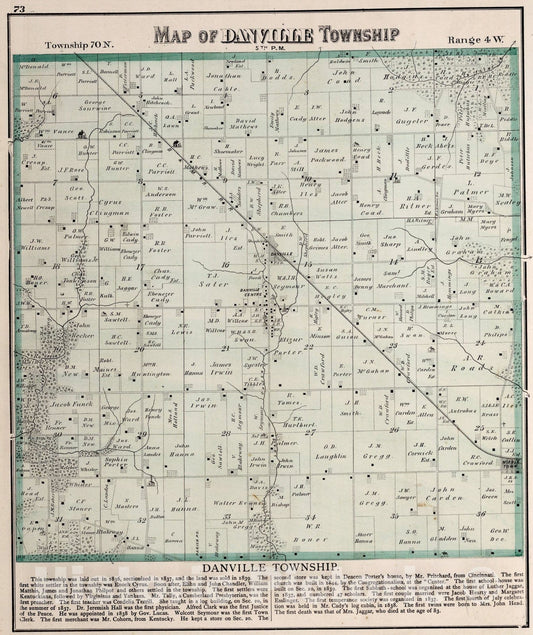 Historic Map : Danville Township, Des Moines County, Iowa., 1873, Vintage Wall Art