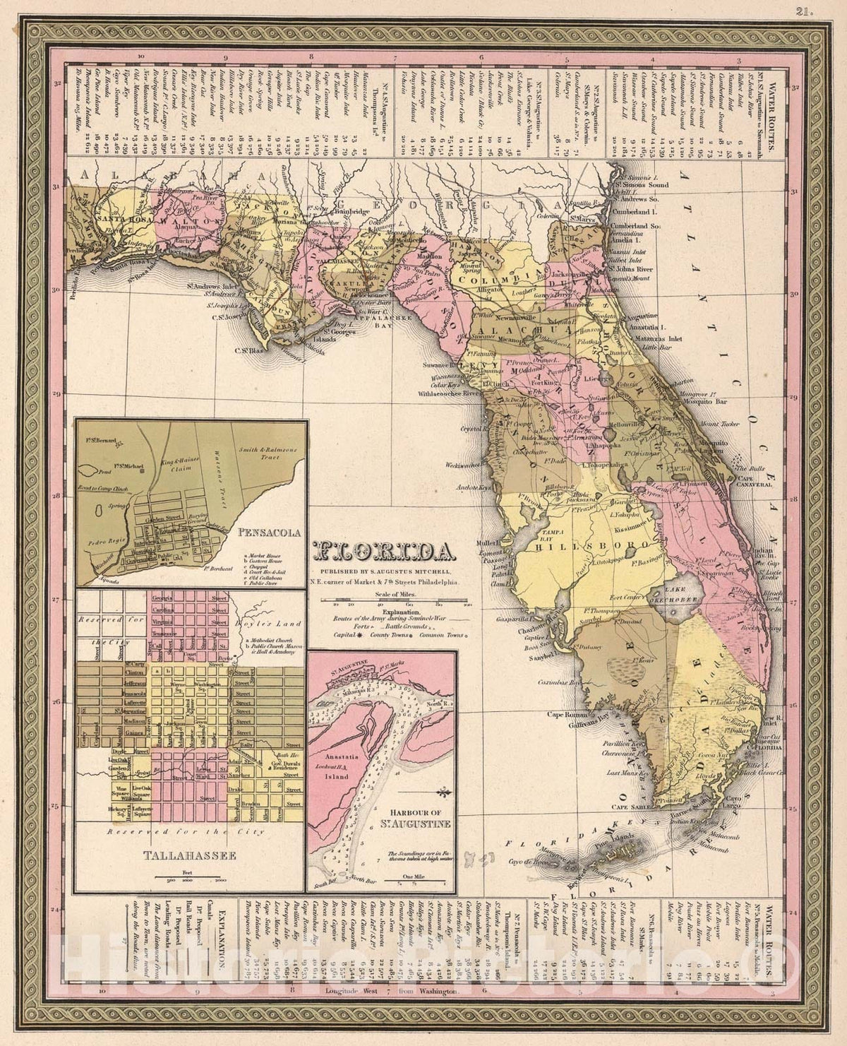 Historic Map : Florida., 1850, Vintage Wall Art
