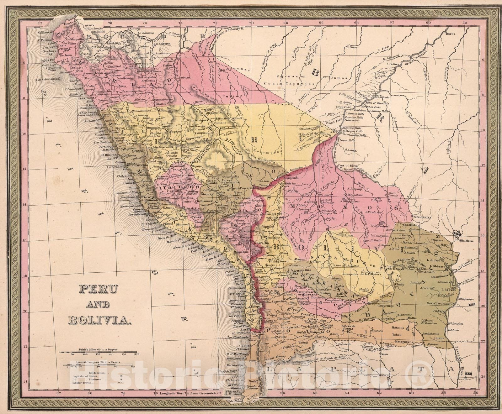Historic Map : Peru and Bolivia., 1850, Vintage Wall Art
