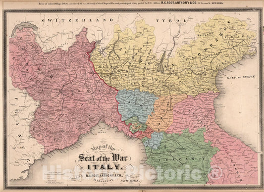 Historic Map : Seat of the War, Italy., 1850, Vintage Wall Art