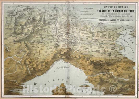 Historic Map : Theatre de la Guerre en Italie ... FranÃ§aises, Sardes et Autrichiennes., 1850, Vintage Wall Art