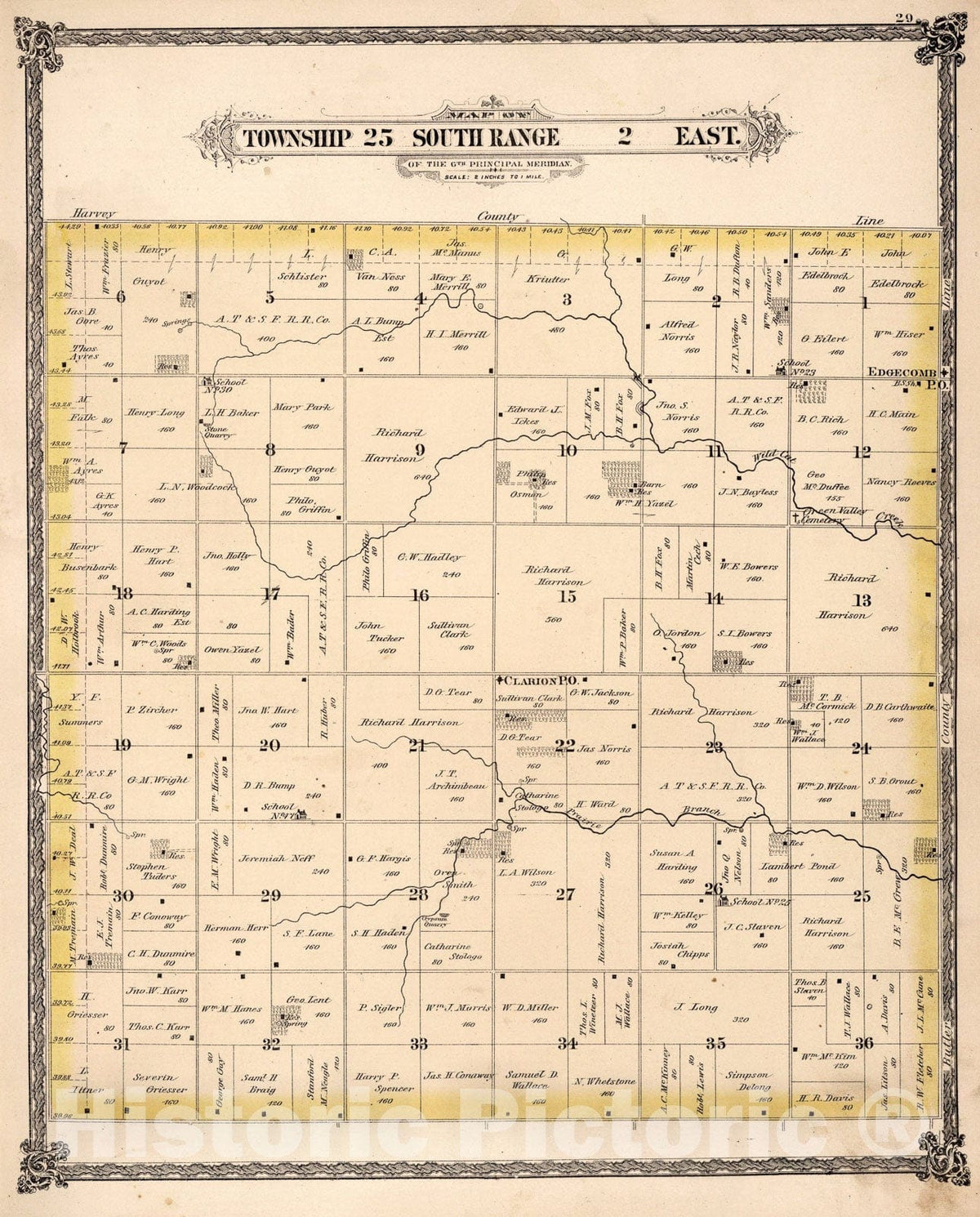 Historic Map : Township twenty-five South Range two East, Sedgwick County, Kansas., 188two, Vintage Wall Art