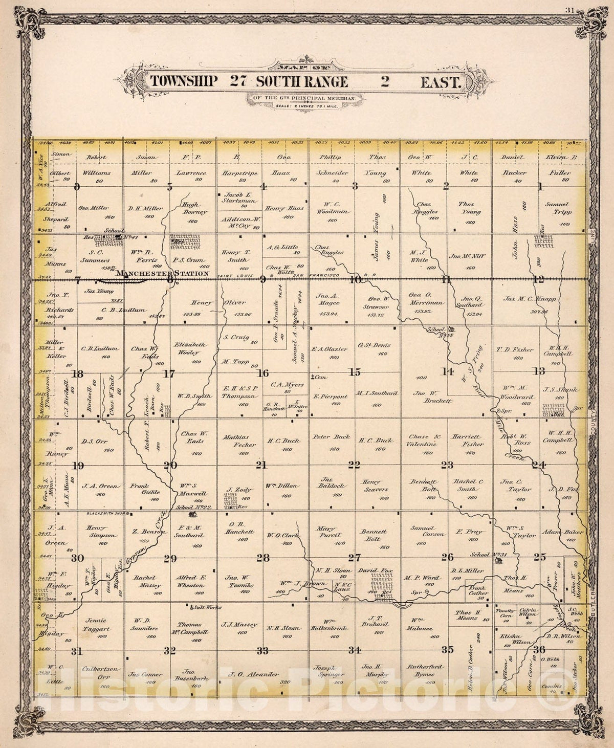 Historic Map : Township twenty-seven South Range two East, Sedgwick County, Kansas., 188two, Vintage Wall Art