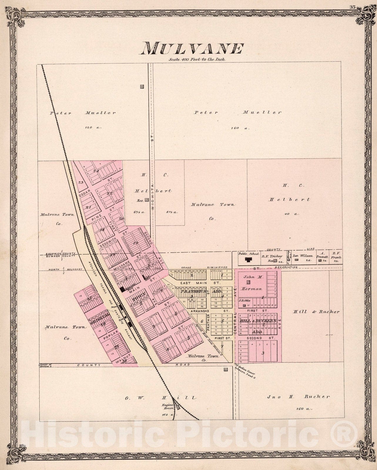 Historic Map : Mulvane, Kansas., 1882, Vintage Wall Art