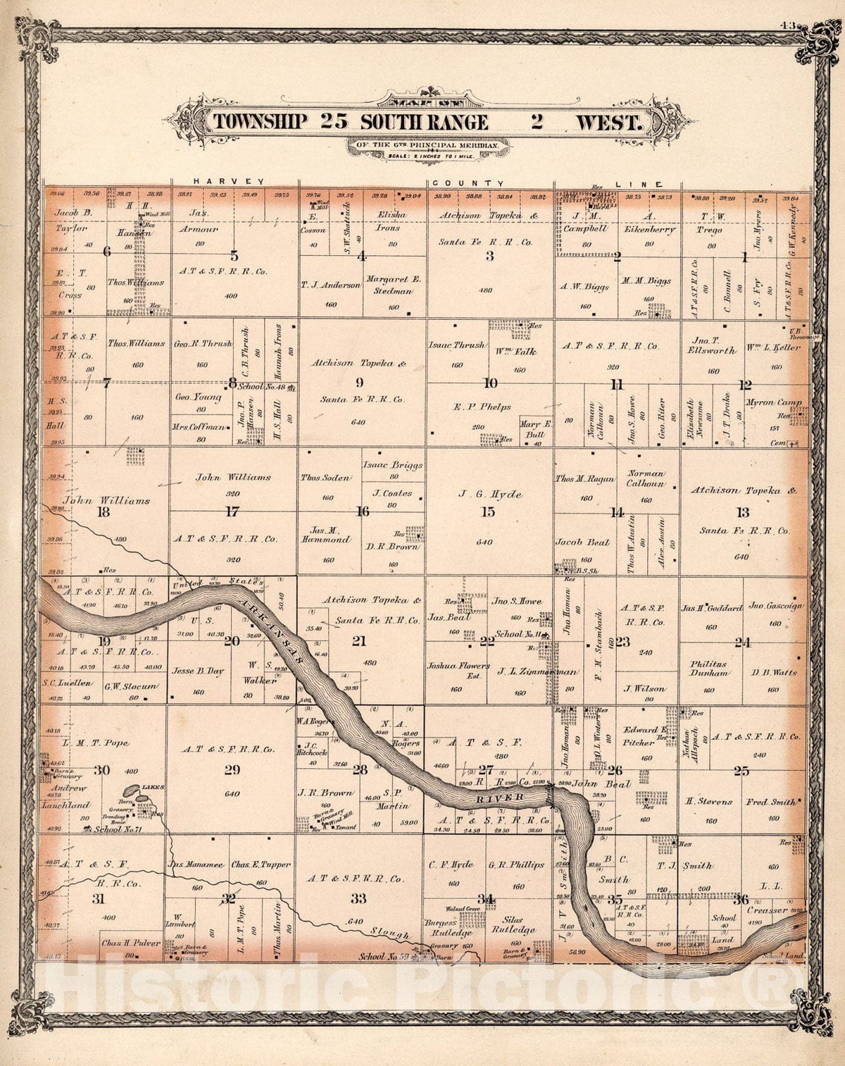 Historic Map : Township twenty-five South Range two West, Sedgwick County, Kansas., 188two, Vintage Wall Art
