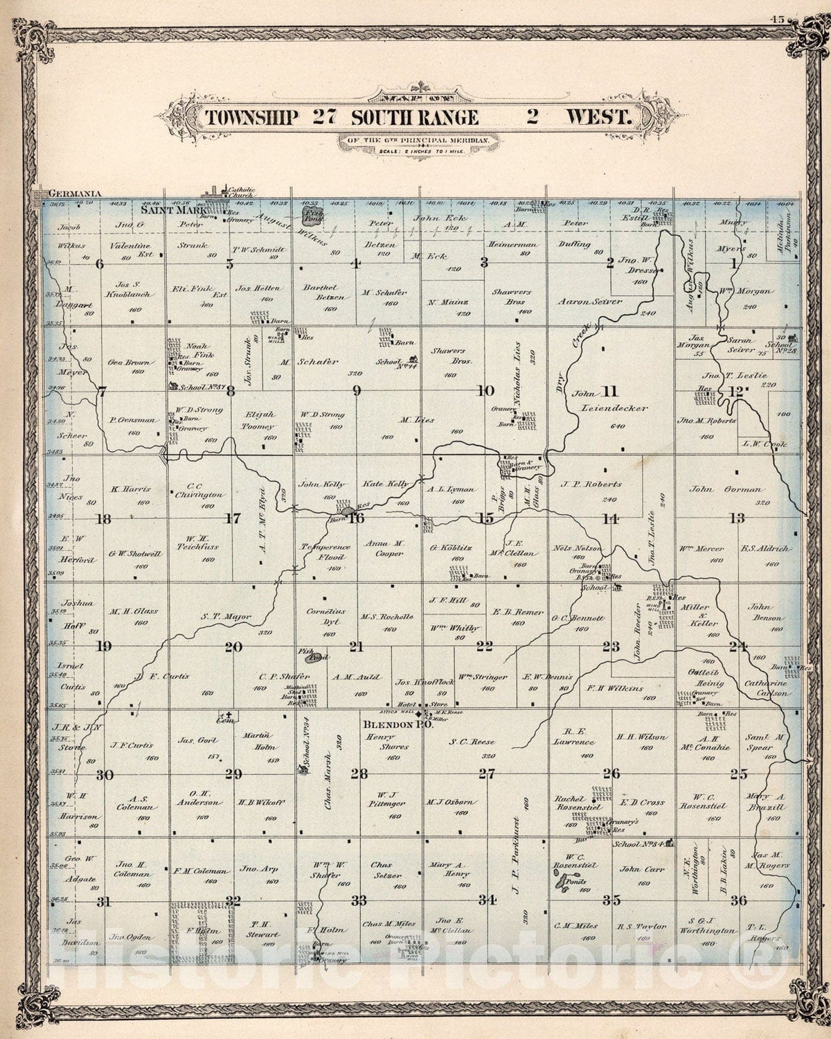Historic Map : Township twenty-seven South Range two West, Sedgwick County, Kansas., 188two, Vintage Wall Art