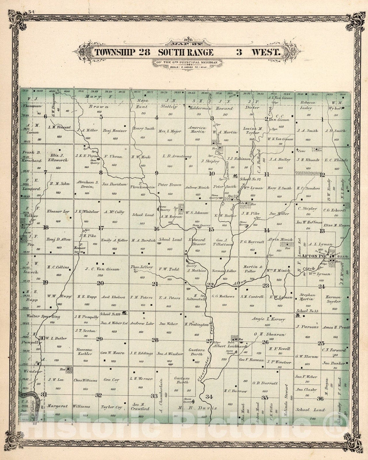 Historic Map : Township twenty-eight South Range three West, Sedgwick County, Kansas., 1882, Vintage Wall Art