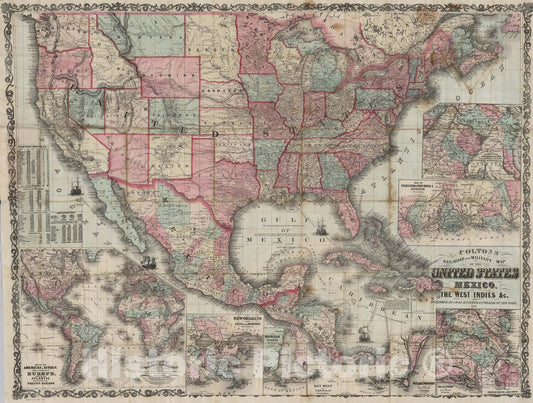 Historic Map : Colton's Railroad And Military Map Of The United States., 1865, Vintage Wall Art