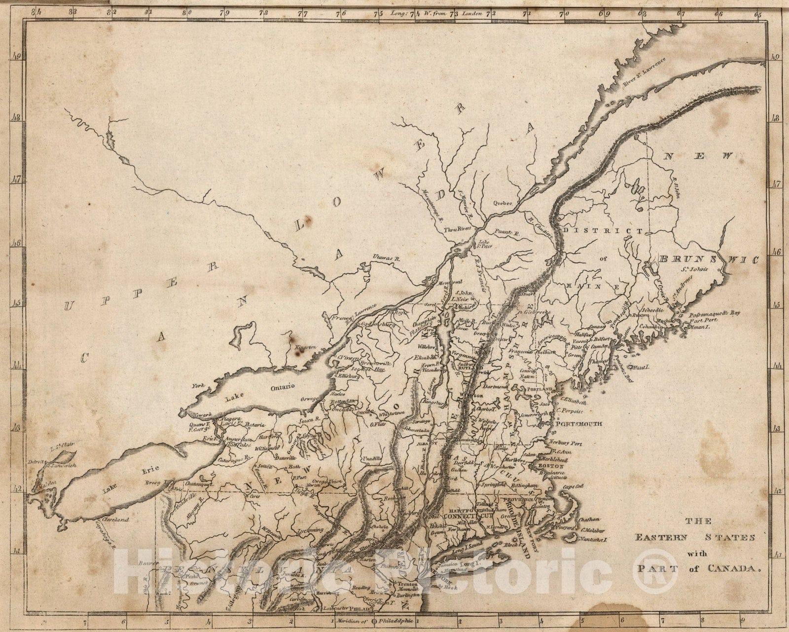 Historic Map : Eastern States with Part Of Canada, 1816, Vintage Wall Art