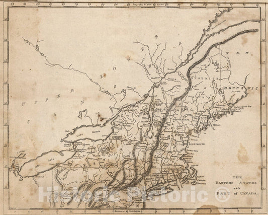 Historic Map : Eastern States with Part Of Canada, 1816, Vintage Wall Art