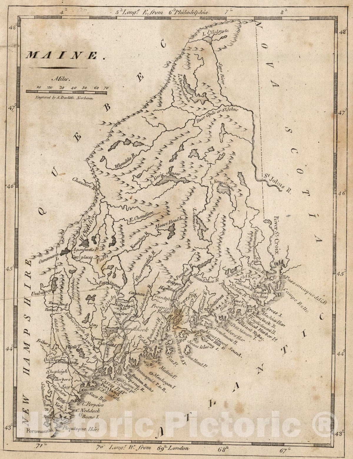 Historic Map : Maine, 1816, Vintage Wall Art
