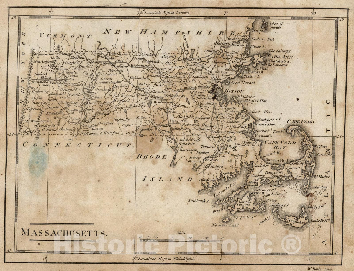 Historic Map : Massachusetts, 1816, Vintage Wall Art