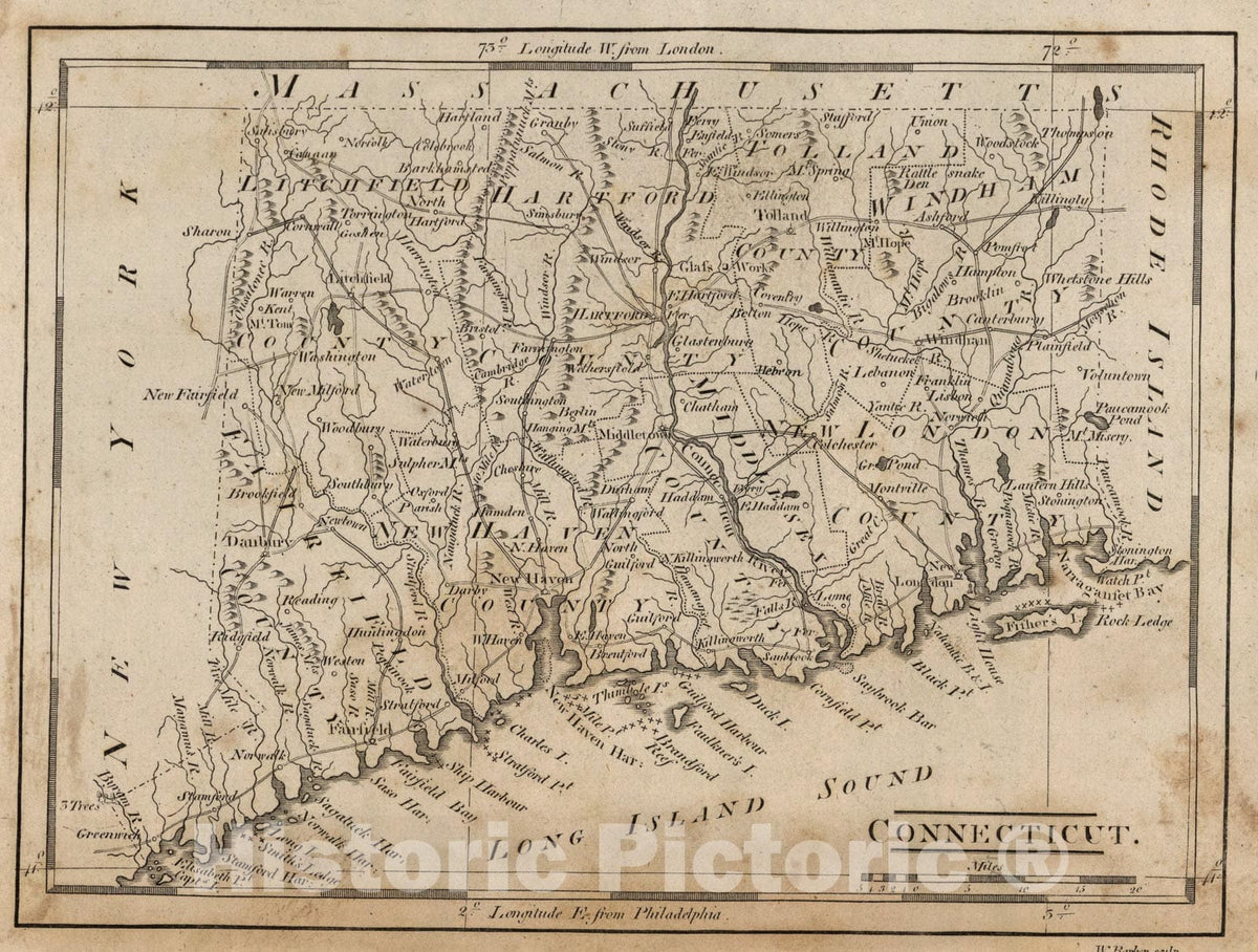 Historic Map : Connecticut, 1816, Vintage Wall Art