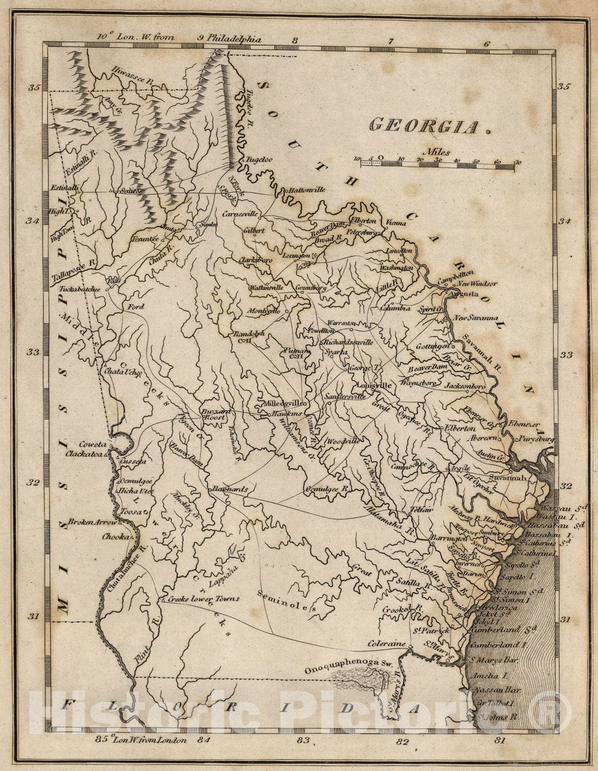 Historic Map : Georgia, 1816, Vintage Wall Art