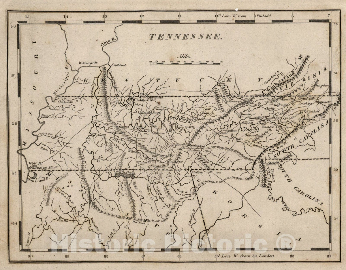 Historic Map : Tennessee, 1816, Vintage Wall Art