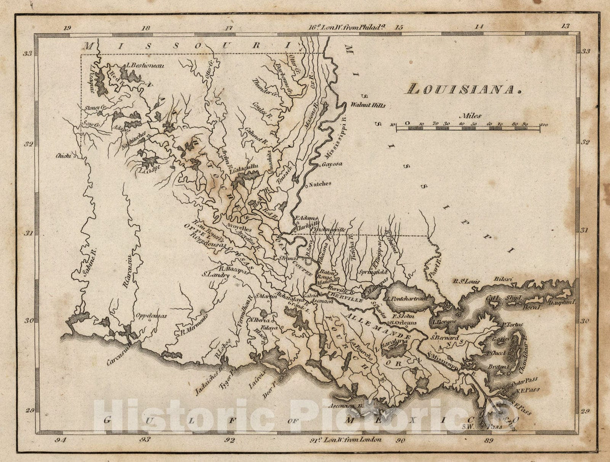 Historic Map : Louisiana, 1816, Vintage Wall Art