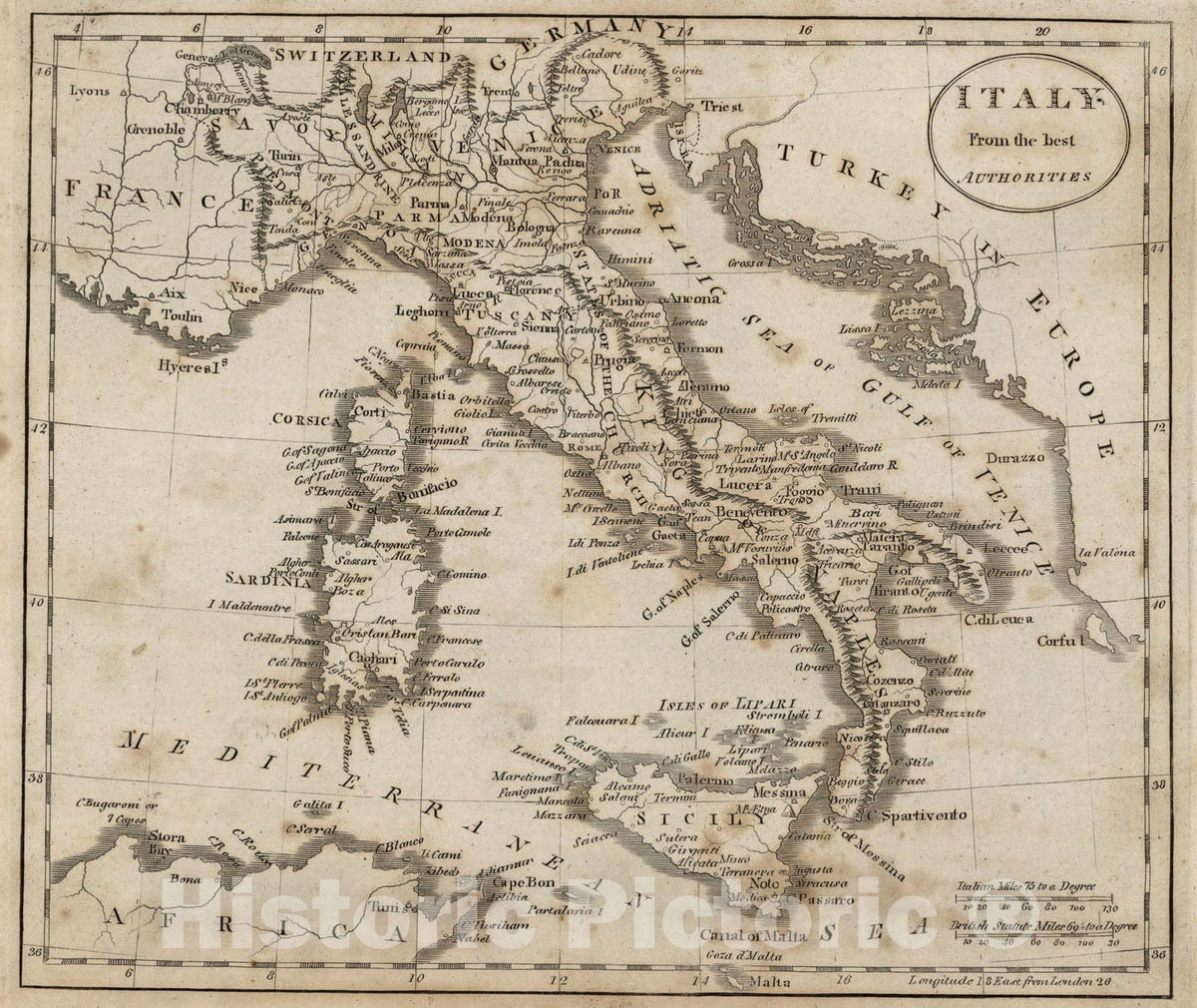 Historic Map : Italy From The Best Authorities, 1816, Vintage Wall Art