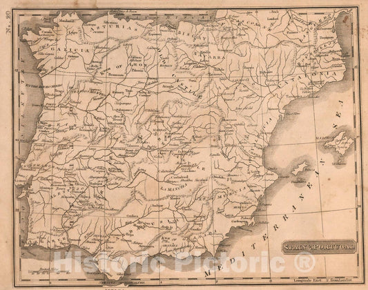 Historic Map : Spain and Portugal, 1822, Vintage Wall Art