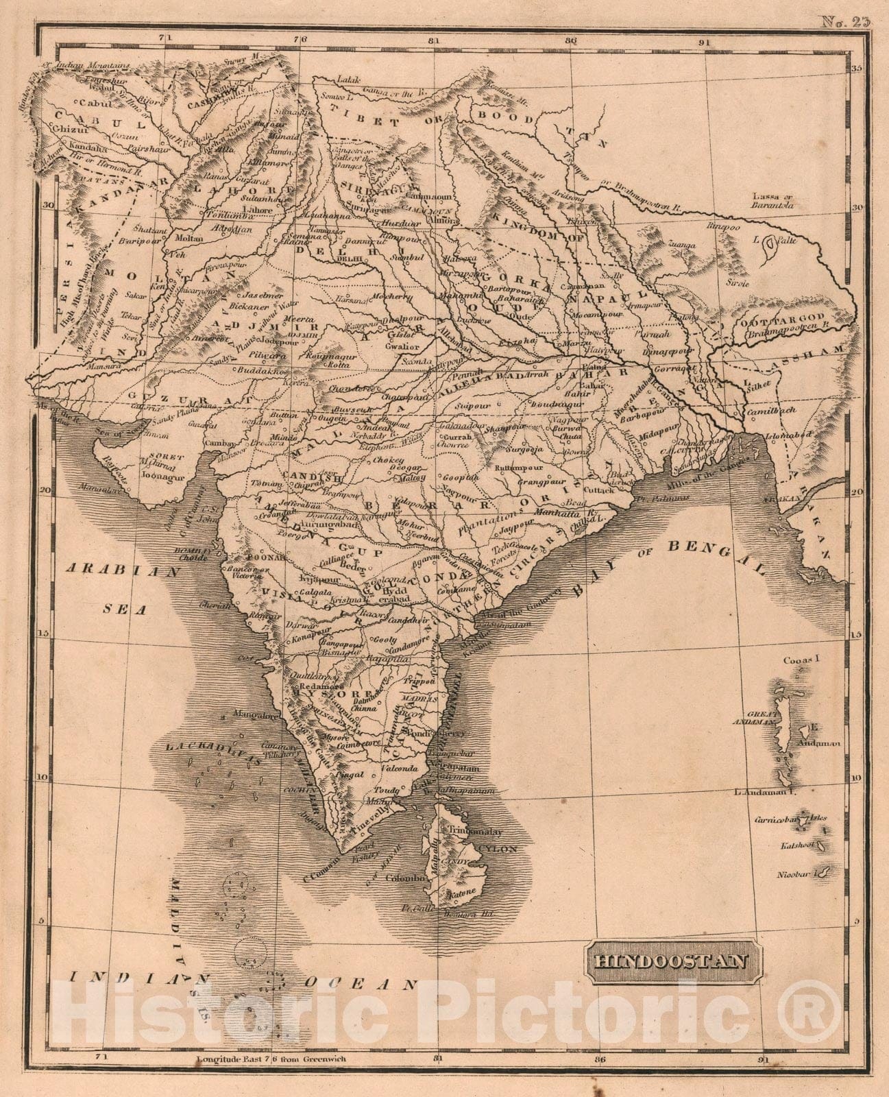 Historic Map : Hindoostan, 1822, Vintage Wall Art