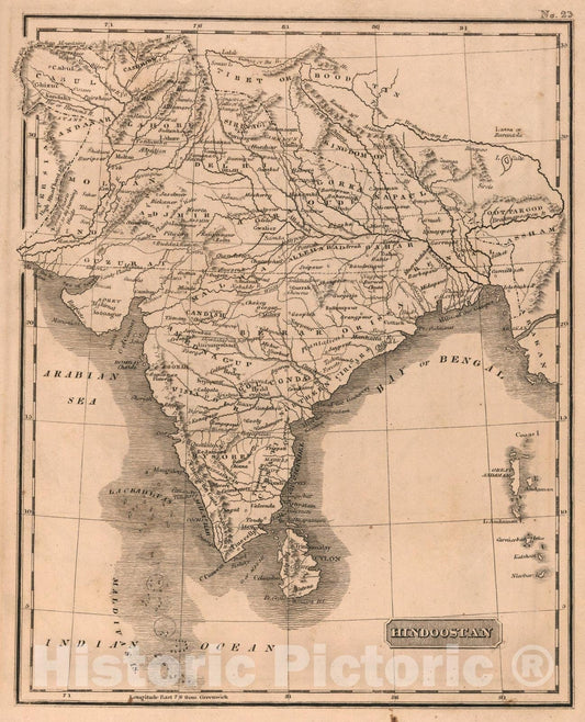 Historic Map : Hindoostan, 1822, Vintage Wall Art
