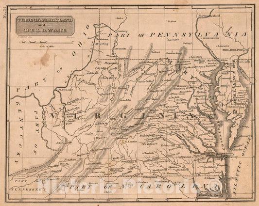 Historic Map : Virginia, Maryland and Delaware, 1822, Vintage Wall Art