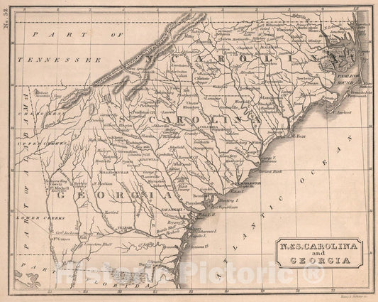 Historic Map : North and South Carolina and Georgia, 1822, Vintage Wall Art