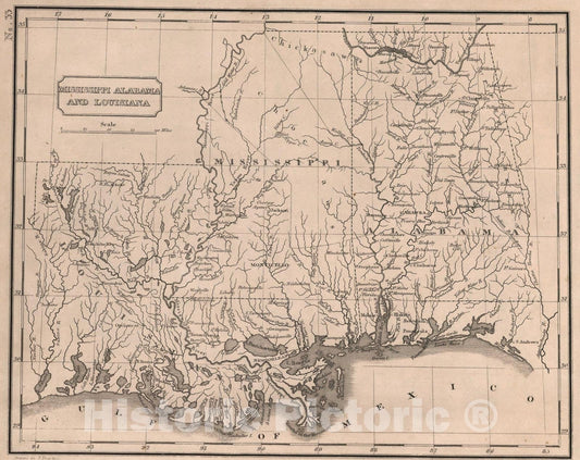 Historic Map : Mississippi, Alabama and Louisiana, 1822, Vintage Wall Art