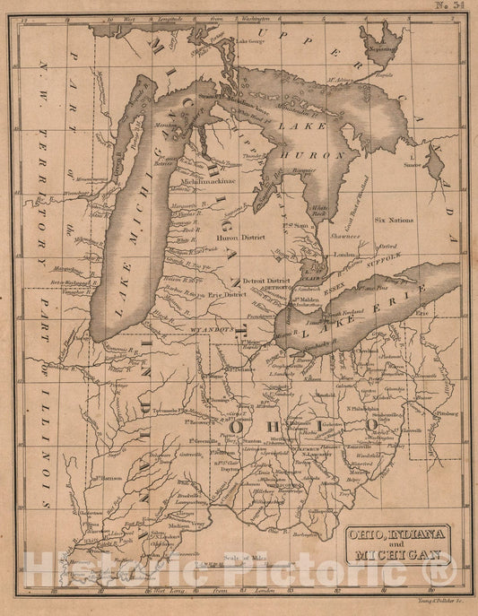 Historic Map : Ohio, Indiana and Michigan, 1822, Vintage Wall Art