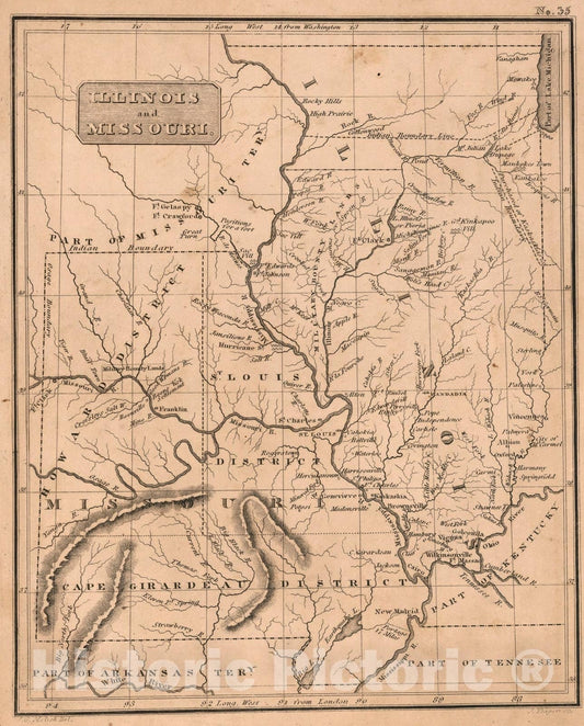 Historic Map : Illinois and Missouri, 1822, Vintage Wall Art