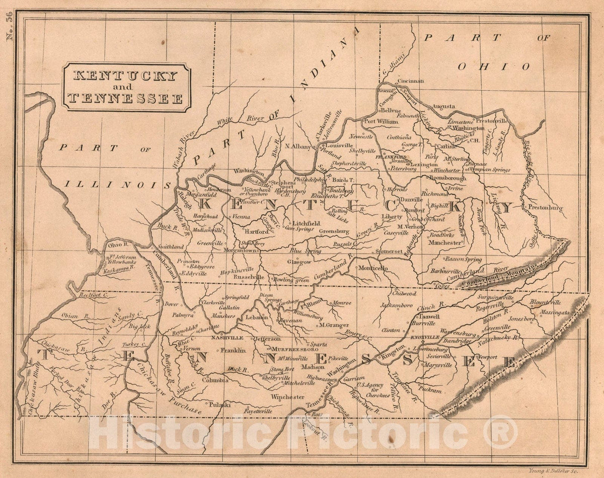 Historic Map : Kentucky and Tennessee, 1822, Vintage Wall Art