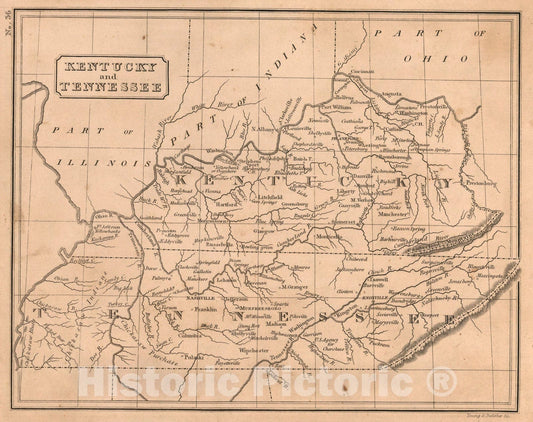 Historic Map : Kentucky and Tennessee, 1822, Vintage Wall Art