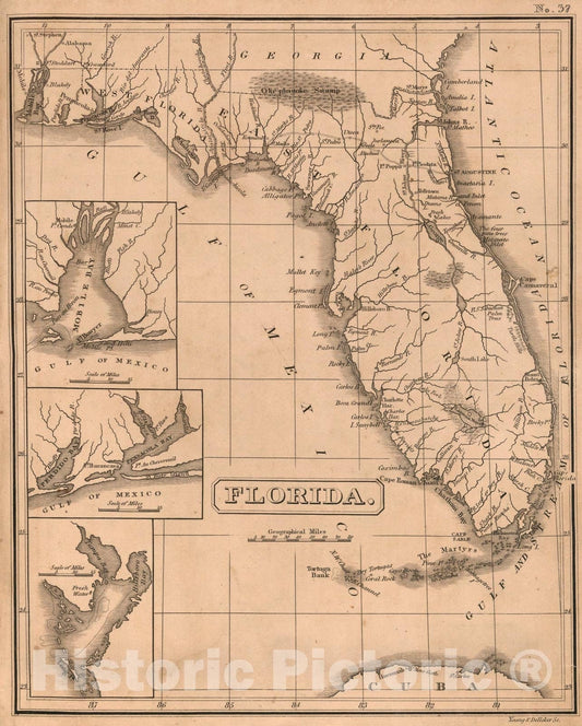 Historic Map : Florida, 1822, Vintage Wall Art