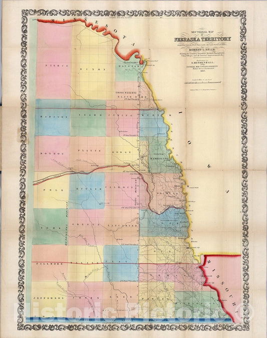 Historic Map : Sectional Map Of Nebraska Territory., 1857, Vintage Wall Art