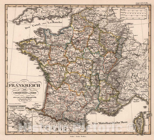 Historic Map : Frankreich und Umgebungen von Paris. (France)., 1852, Vintage Wall Art