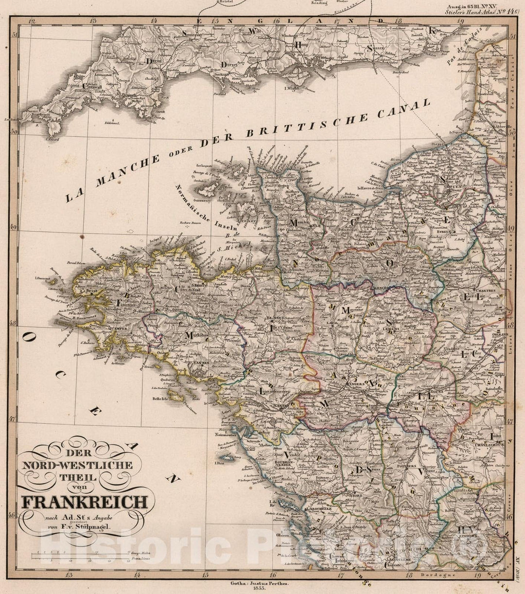 Historic Map : Northwestern France. (Northwestern France)., 1853, Vintage Wall Art