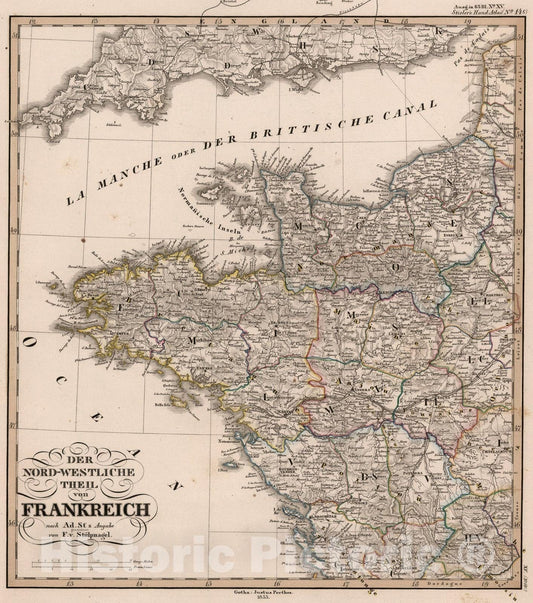 Historic Map : Northwestern France. (Northwestern France)., 1853, Vintage Wall Art