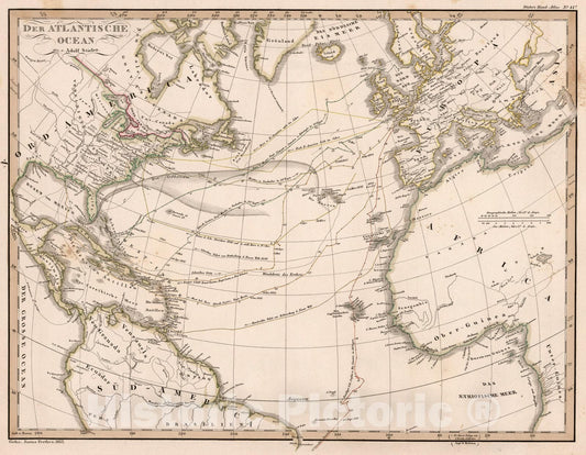 Historic Map : Der Atlantische Ocean. (Atlantic)., 1853, Vintage Wall Art