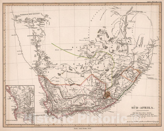 Historic Map : Sud-Afrika (South Africa)., 1852, Vintage Wall Art