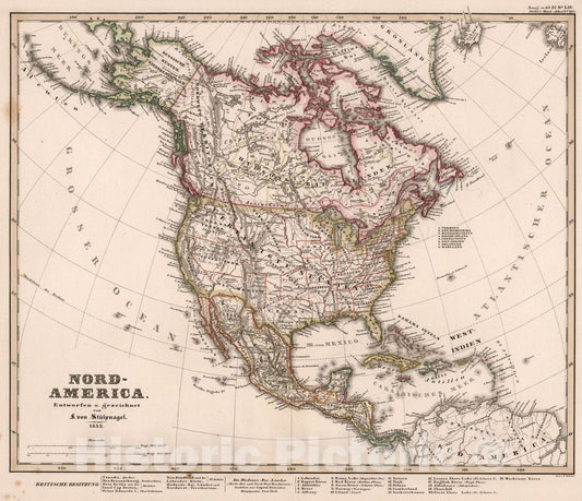 Historic Map : Nord-America (North America)., 1852, Vintage Wall Art
