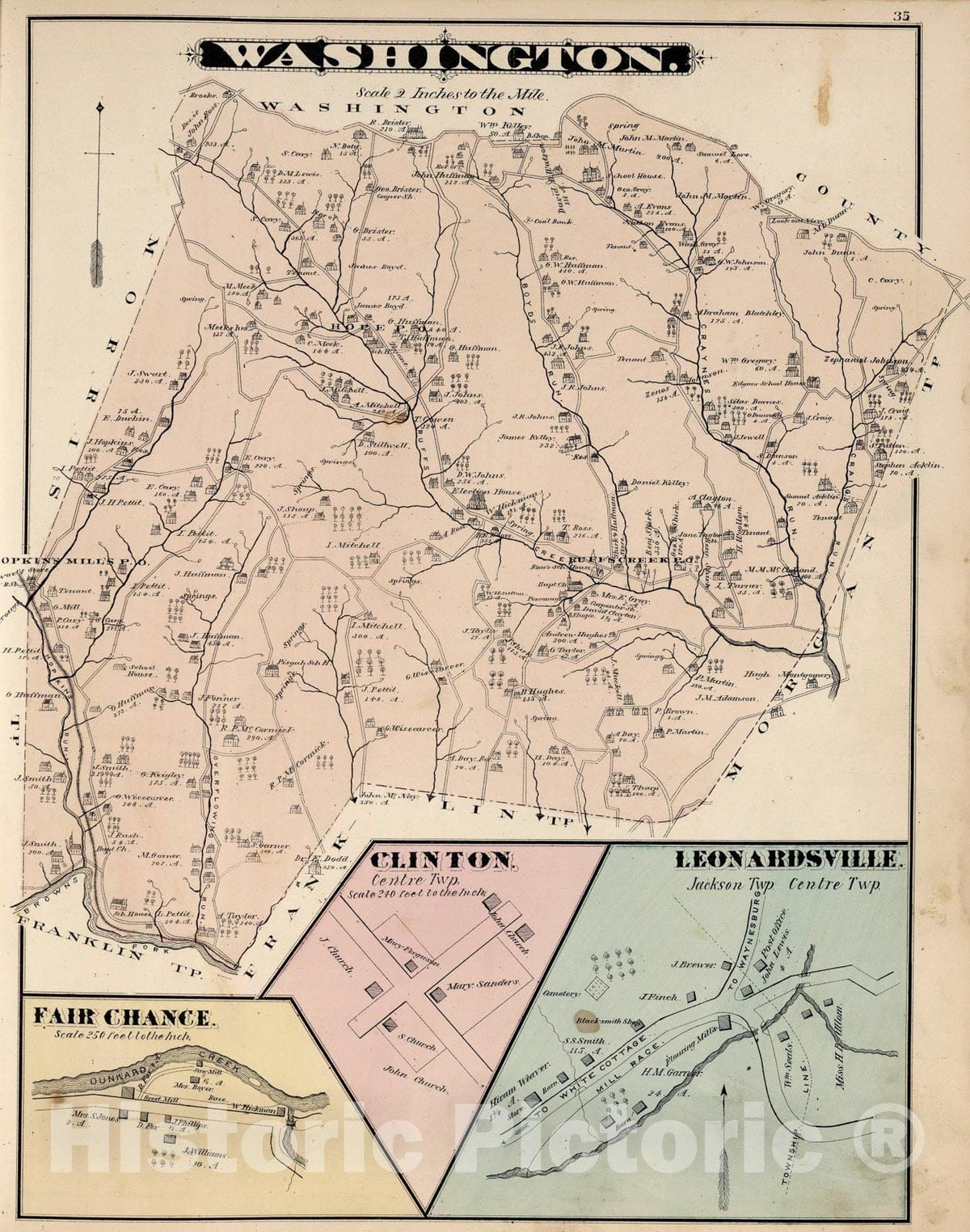 Historic Map : Washington, Greene County, Pennsylvania. Fair Chance. Clinton. Leonardsville., 1876, Vintage Wall Art