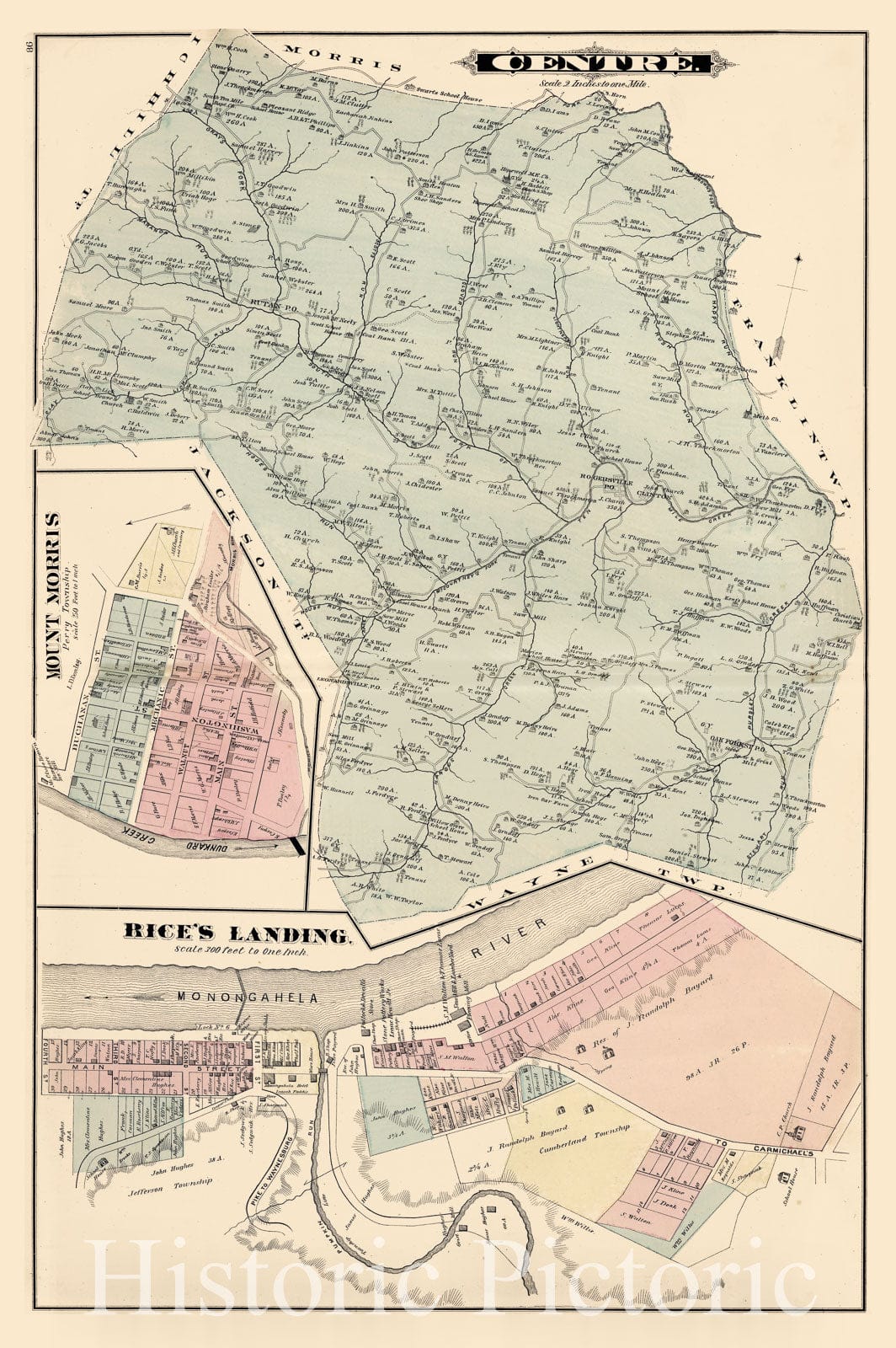 Centre, Greene County, Pennsylvania - Property Map, 1876 - Historical Atlas Print