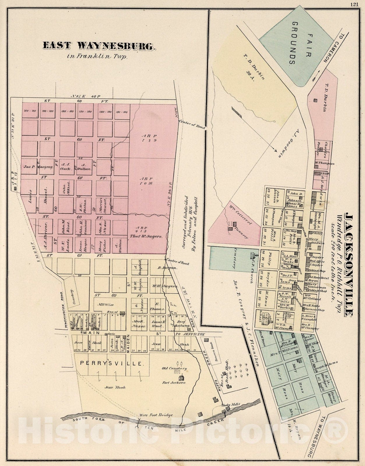 Historic Map : East Waynesburg. Jacksonville, Pennsylvania., 1876, Vintage Wall Art