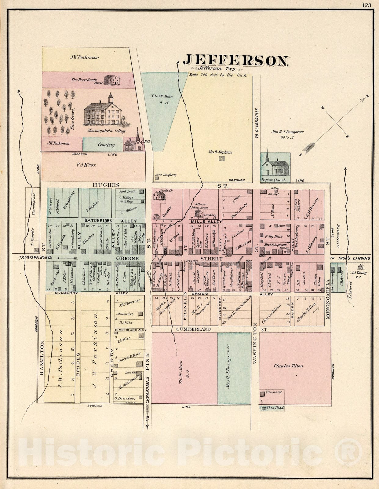 Historic Map : Jefferson, Pennsylvania., 1876, Vintage Wall Art