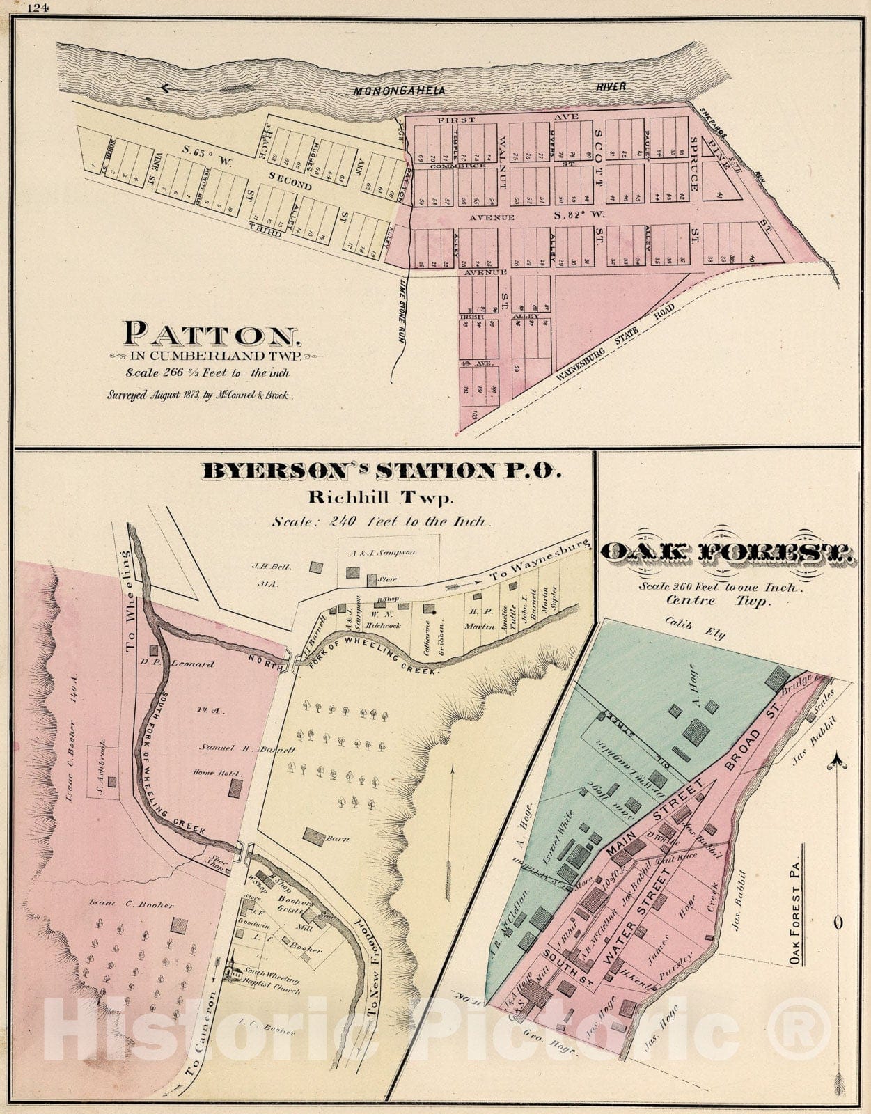 Historic Map : Patton. Oak Forest. Ryerson's Station P.O., Pennsylvania,, 1876, Vintage Wall Art