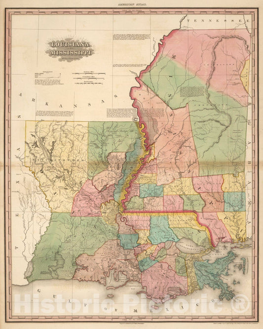 Historic Map : Louisiana and Mississippi., 1824, Vintage Wall Art