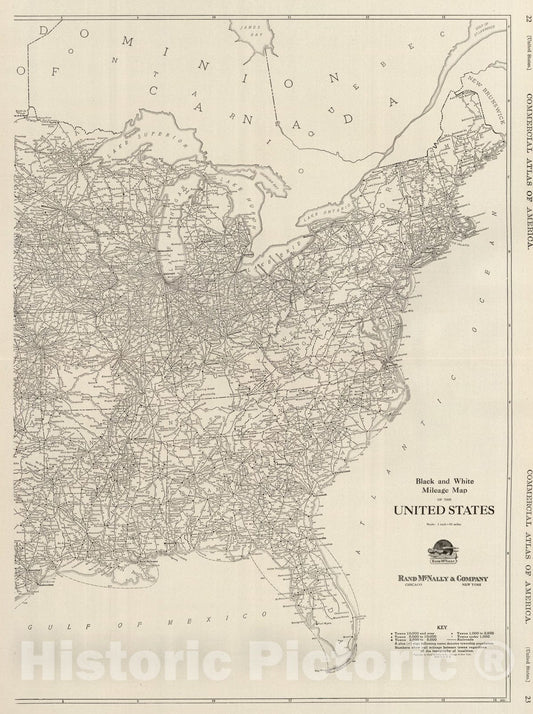 Historic Map : Black and White Mileage Map of the United States (eastern half)., 1924, Vintage Wall Art