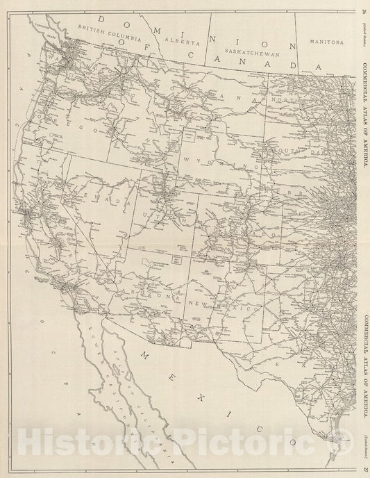 Historic Map : Black and White Mileage Map of the United States (western half)., 1924, Vintage Wall Art