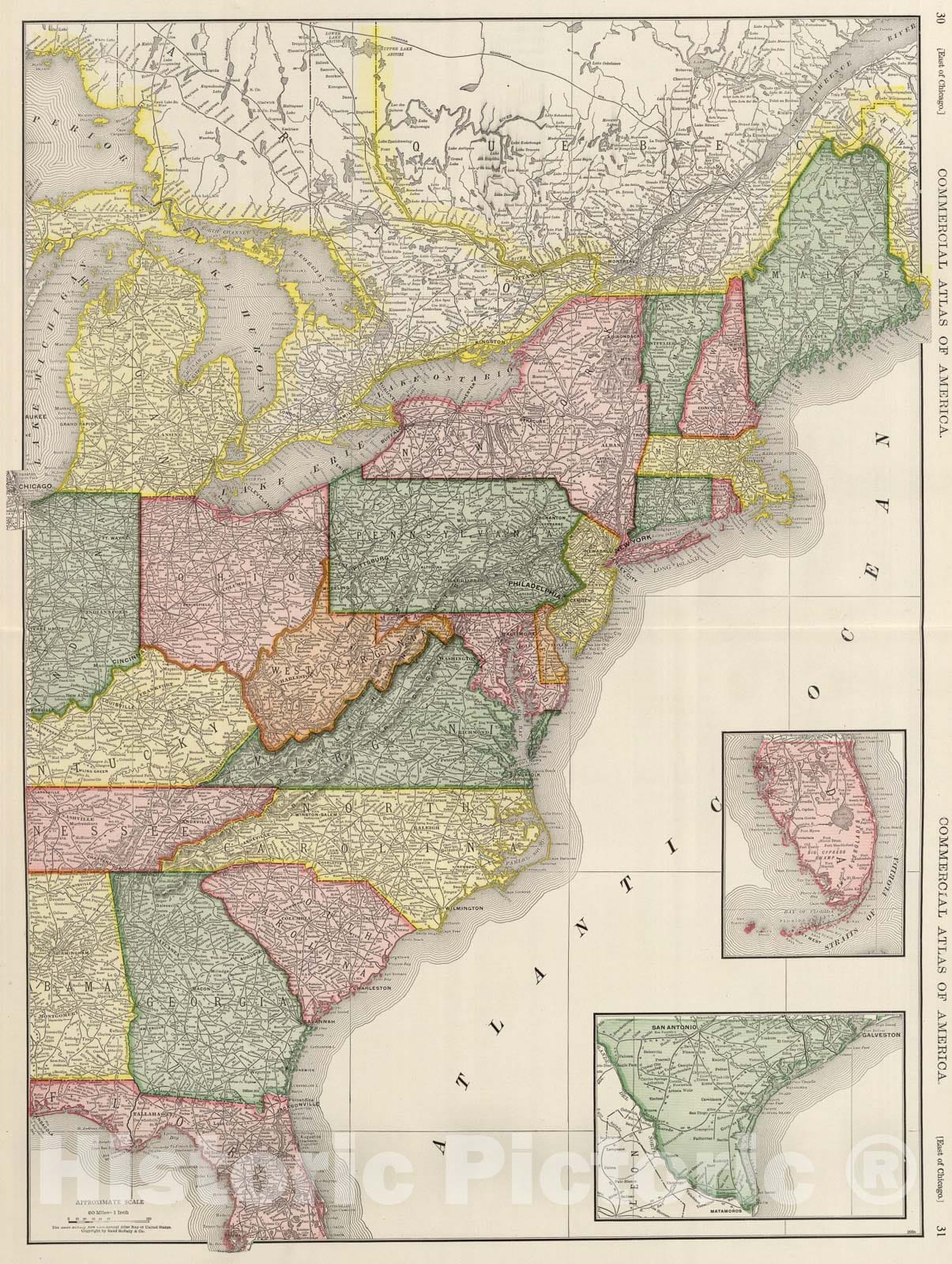 Historic Map : (United States) East of Chicago., 1924, Vintage Wall Art