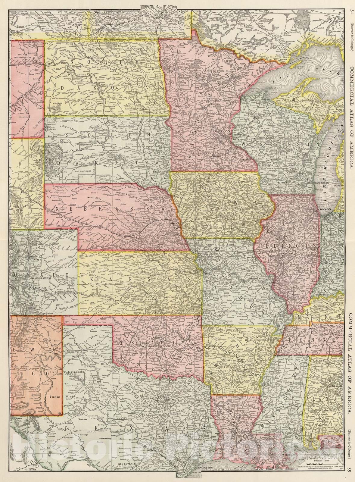 Historic Map : (United States) Denver to Chicago., 1924, Vintage Wall Art
